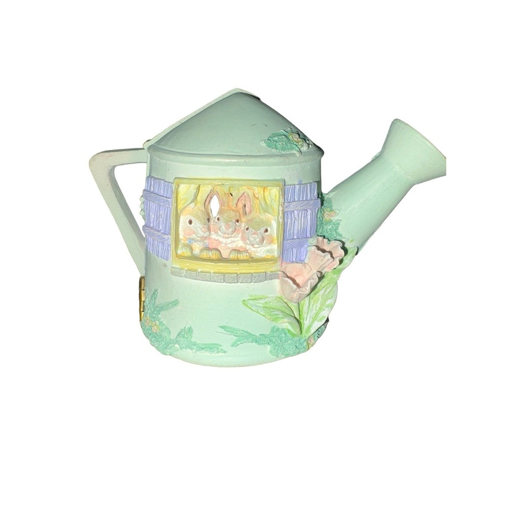 Russ Berrie Li'l Cozy Cottage Sculpstone Watering Can Cottage Bunnies Easter Mom